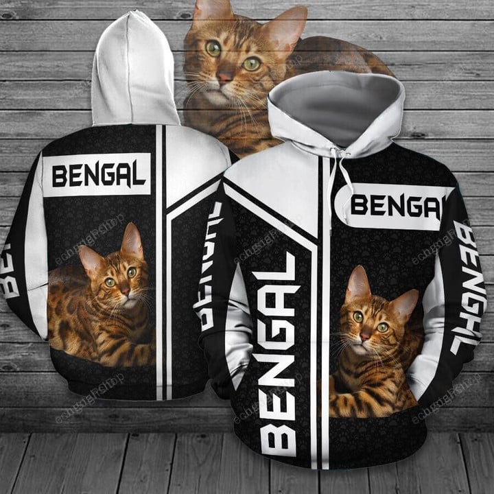 Bengal Cat 3D Hoodie Zip Hoodie, 3D All Over Print Hoodie Zip Hoodie