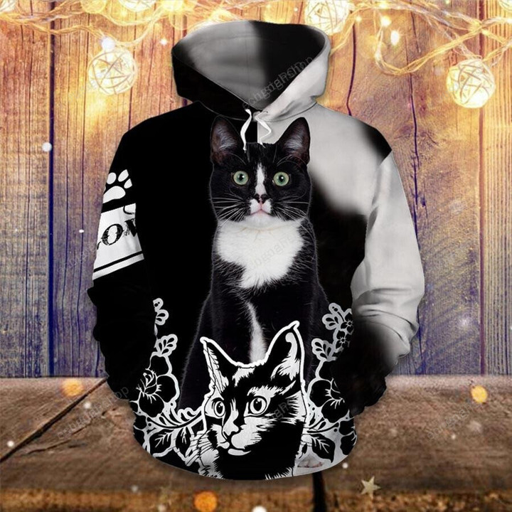 Tuxedo Cat Fur 3D Hoodie Zip Hoodie, 3D All Over Print Hoodie Zip Hoodie
