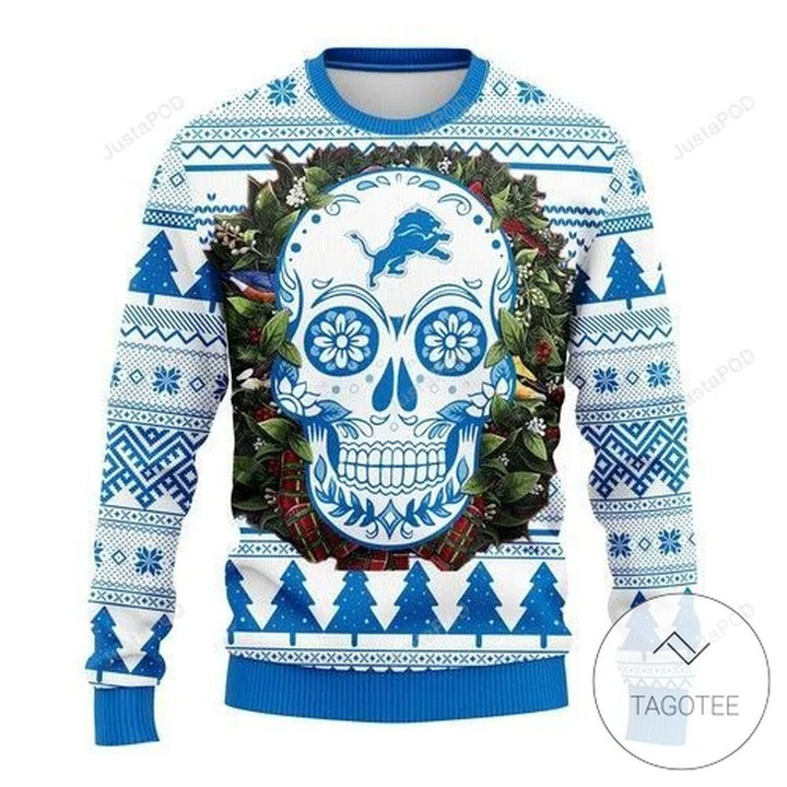 Nfl Detroit Lions Skull Flower Ugly Christmas Sweater, All Over Print Sweatshirt