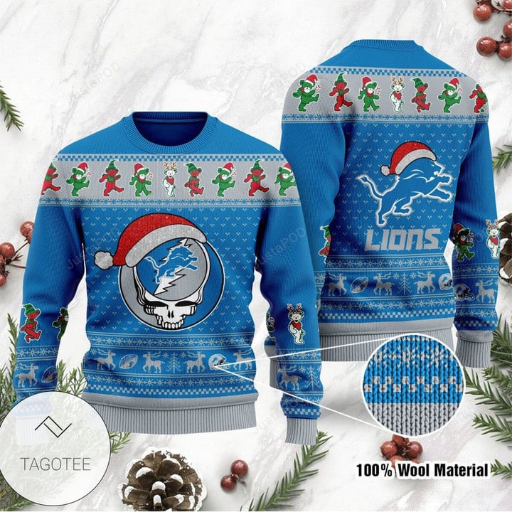 Detroit Lions Grateful Dead SKull And Bears Ugly Sweater NFL Football Christmas Shirt