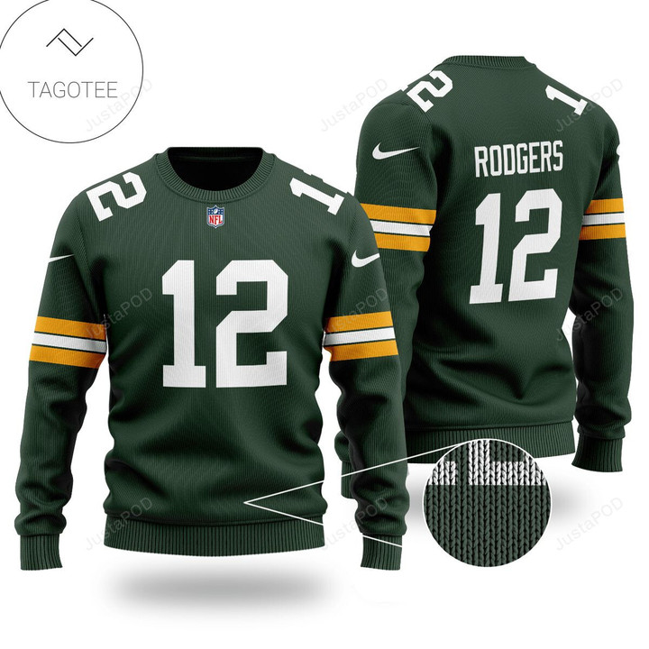 Rodgers No 12 Green Bay Packers Dark Green Ugly Christmas Sweater