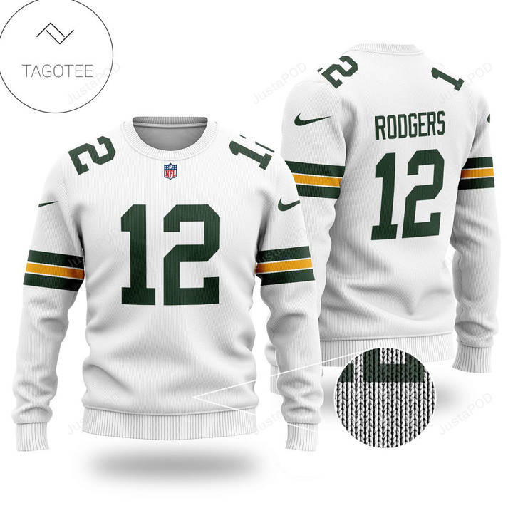 Rodgers No 12 Green Bay Packers White Ugly Christmas Sweater