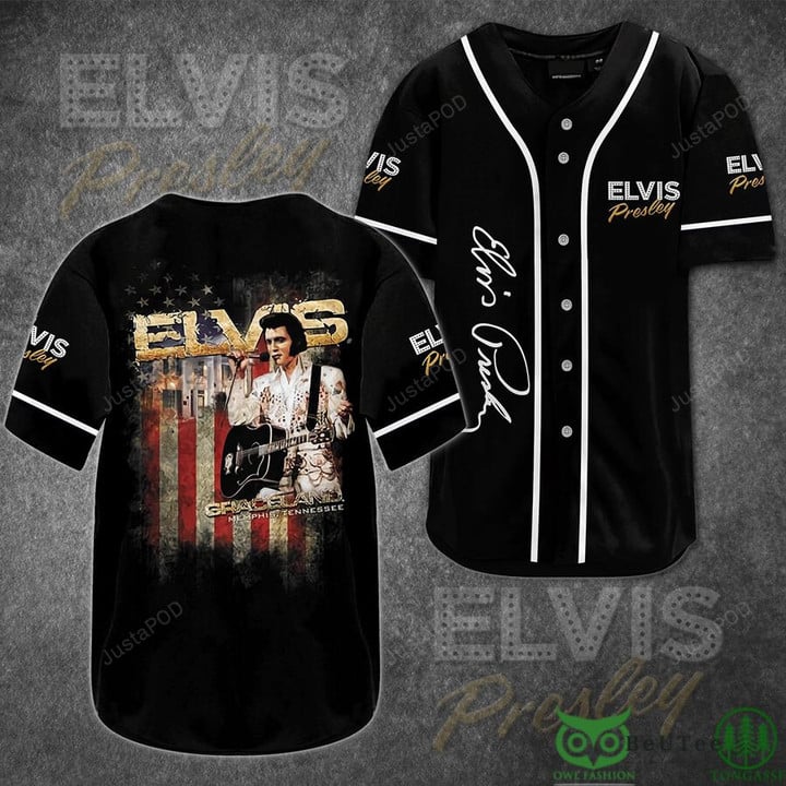 Elvis Presley US Flag Black Baseball Jersey Shirt