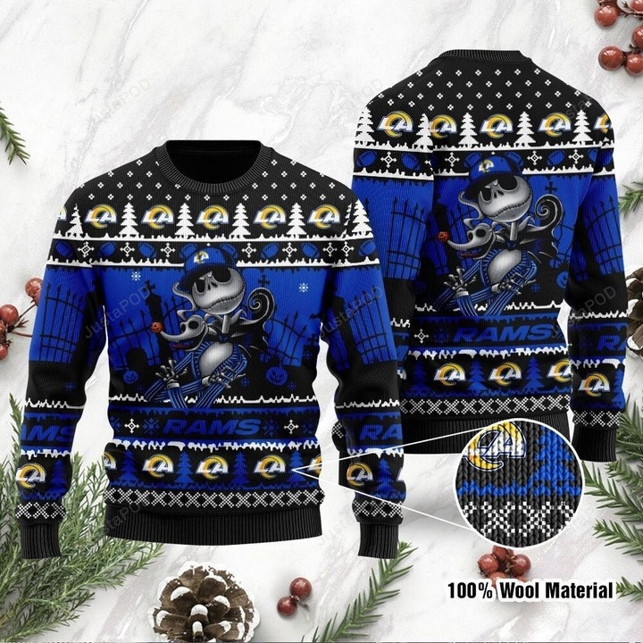 Los Angeles Rams Ugly Sweater Jack Skellington Halloween Holiday Party Ugly Christmas Sweater, Ugly Sweater, Christmas Sweaters