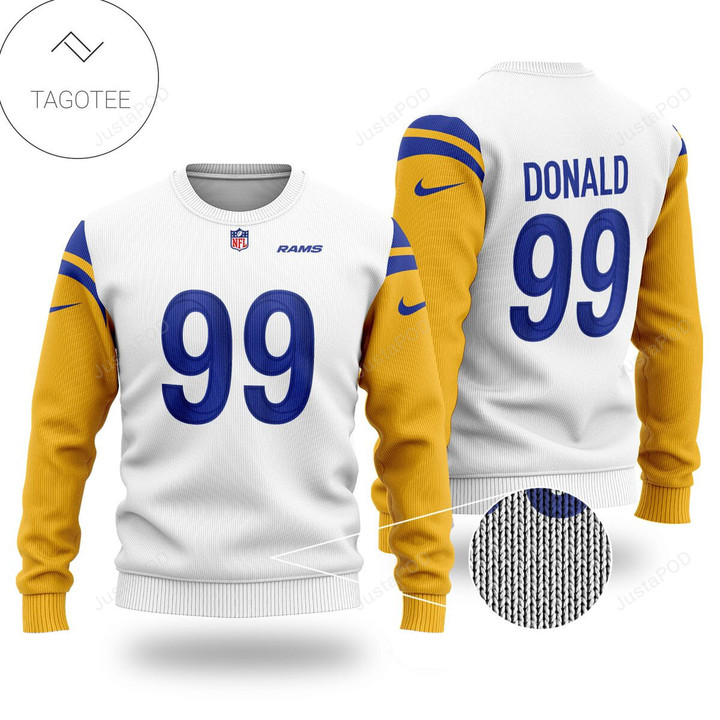 Donald No 99 Los Angeles Rams White And Yellow Ugly Christmas Sweater