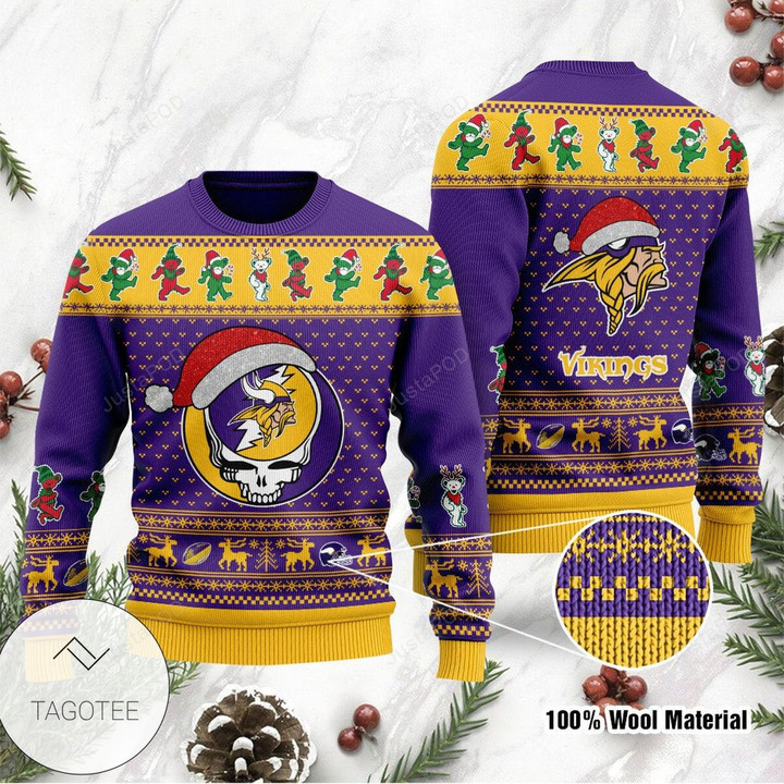 Minnesota Vikings Grateful Dead SKull And Bears Ugly Sweater NFL Football Christmas Shirt