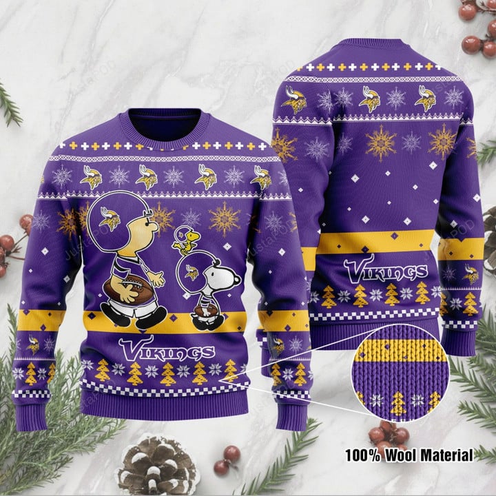 Minnesota Vikings Funny Charlie Brown Peanuts Snoopy Ugly Christmas Sweater,...