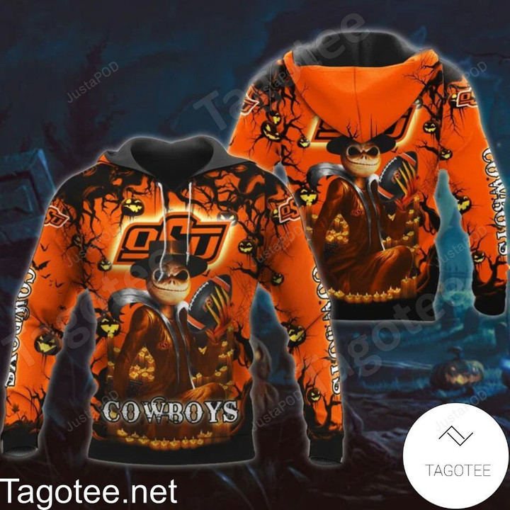 Oklahoma State Cowboys Jack Skellington Halloween 3D Hoodie Zip Hoodie, NCAA 3D All Over Print Hoodie Zip Hoodie