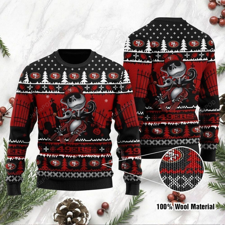 San Francisco 49ers Ugly Sweater Jack Skellington Halloween Ugly Christmas Sweater