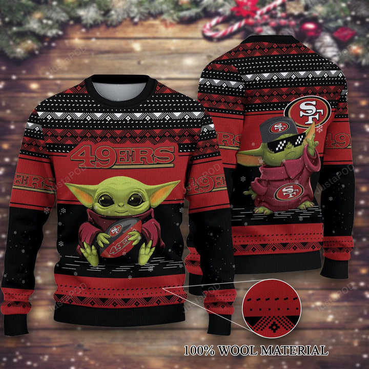 San Francisco 49ers Baby Yoda Merry Christmas Knitted Ugly Sweater