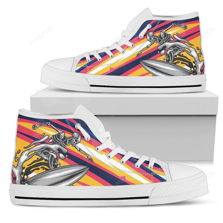 Skeleton Surfing Unisex High Top Shoes