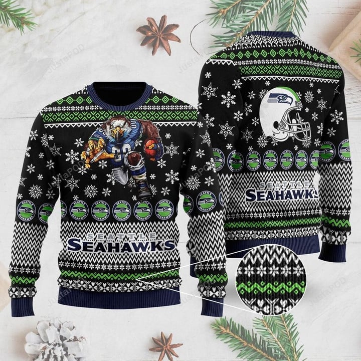 Seattle Seahawks Ugly Sweater With Blitz The Mascot And Helmet Ugly Christmas Sweater