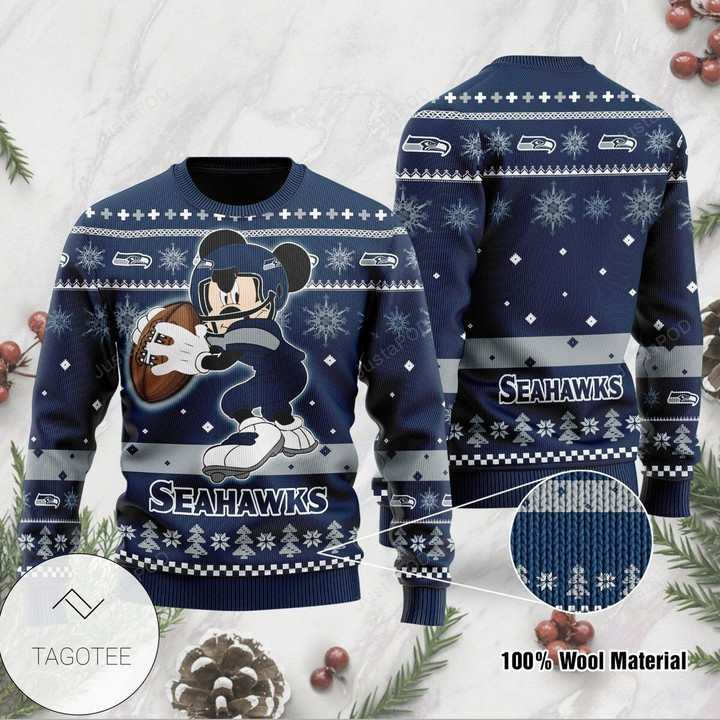 Seattle Seahawks Mickey Mouse Funny Ugly Christmas Sweater Holiday Xmas Party