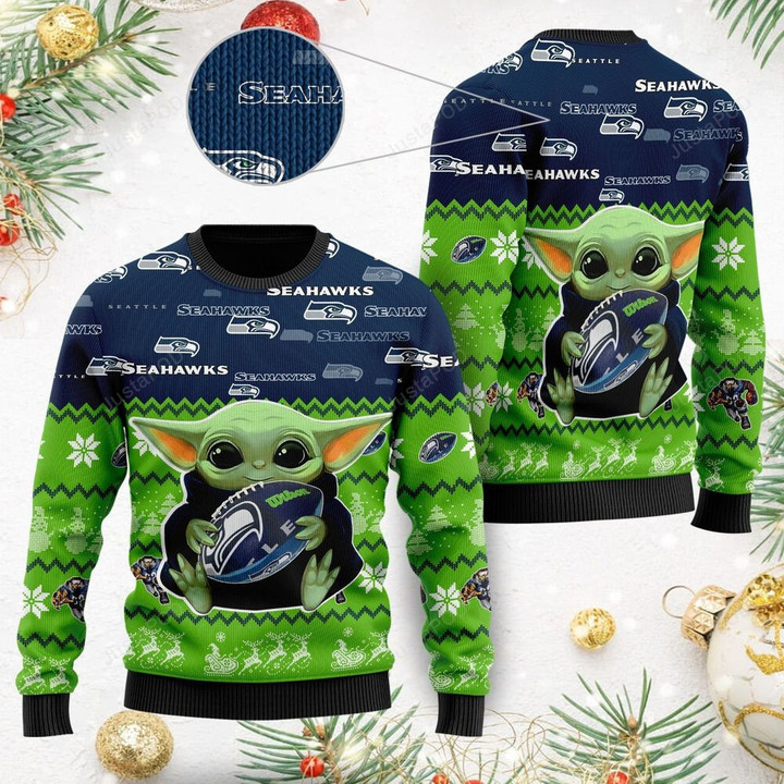 Seattle Seahawks Ugly Sweater Baby Yoda Ugly Christmas Sweater, Ugly Sweater, Christmas Sweaters