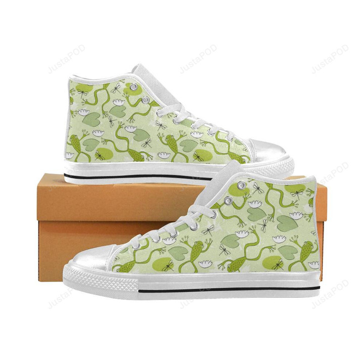 Cute Frog Dragonfly Pattern High Top Shoes