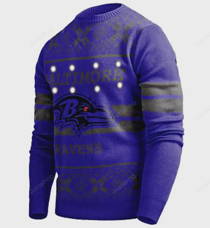 Baltimore Ravens Official NFL FOCO LED Light-up Ugly Sweater NWT Small