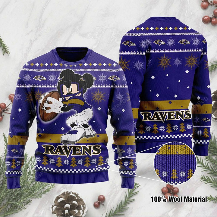 Baltimore Ravens Ugly Sweater Mickey Mouse Funny Ugly Christmas Sweater, Ugly Sweater, Christmas Sweaters