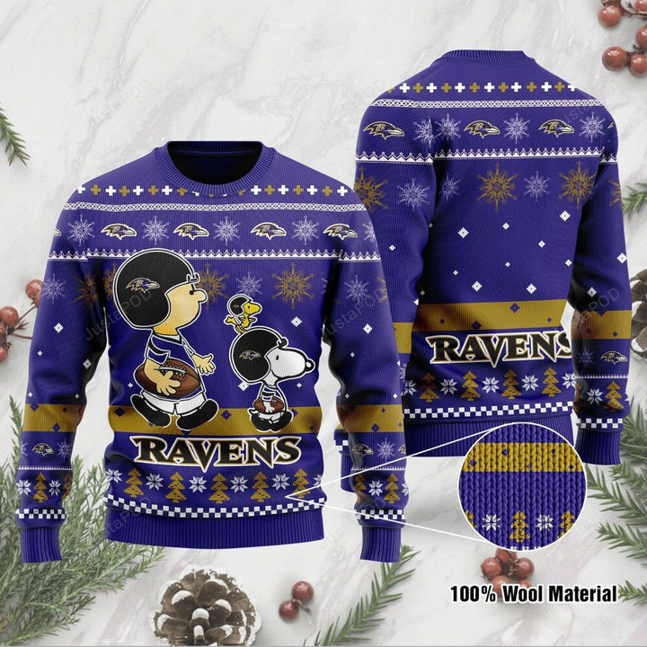 Baltimore Ravens Ugly Sweater Funny Charlie Brown Peanuts Snoopy Ugly Christmas Sweater, Ugly Sweater