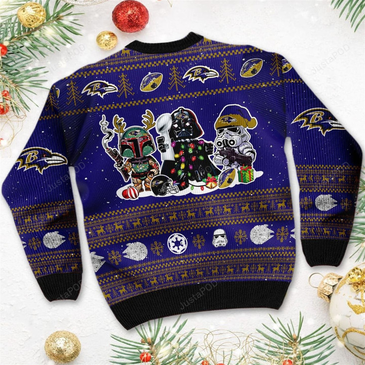 Baltimore Ravens Star Wars Ugly Christmas Sweater Darth Vader Boba Fett Stormtrooper
