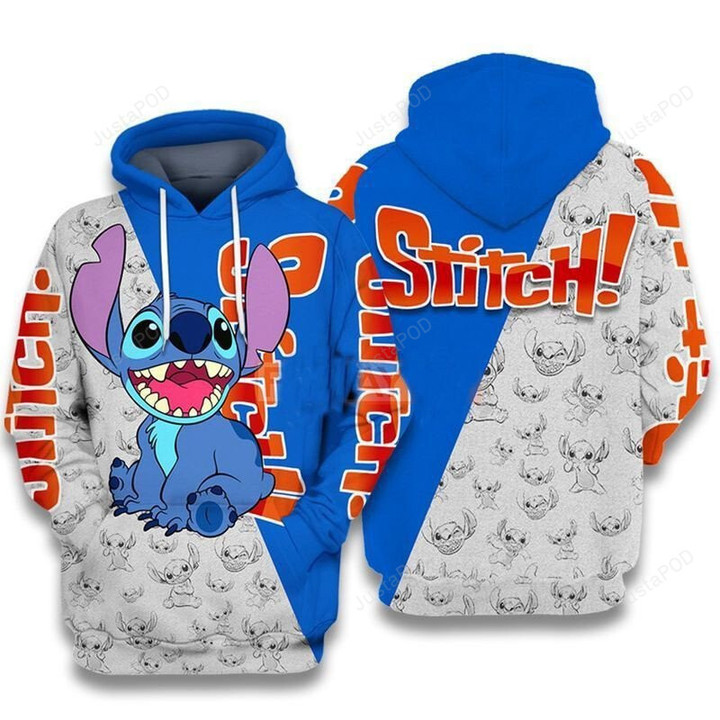 Lilo and Stitch Cute Smiley Face 3D Hoodie Zip Hoodie, 3D All Over Print Hoodie Zip Hoodie For Men And Women