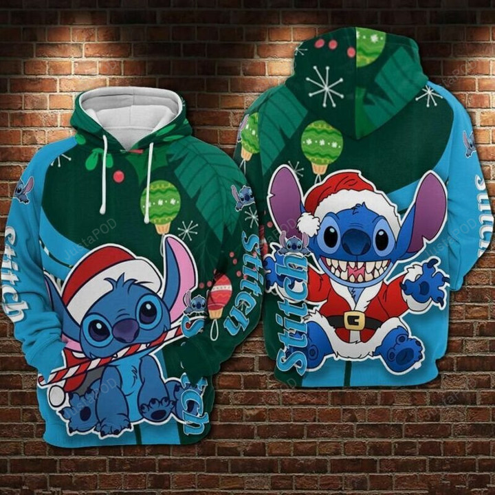Stitch Marry Christmas Cartoon Lilo & Stitch Blue 3D Hoodie Zip Hoodie, 3D All Over Print Hoodie Zip Hoodie