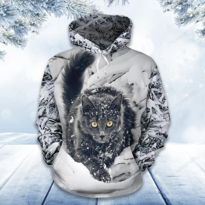 Cool Cat Snow Winter Cat Lover 3D Hoodie Zip Hoodie, 3D All Over Print Hoodie Zip Hoodie