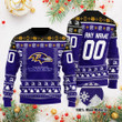 Custom Name Number NFL logo Baltimore Ravens Ugly Christmas Sweater