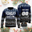 Custom Name Number NFL Seattle Seahawks rugby stadium ugly Christmas Sweater