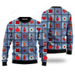 Jeans Patchwork With Applique Pattern Ugly Christmas Sweater, Jeans Patchwork With Applique Pattern 3D All Over Printed Sweater