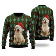 Golden Retriever Puppy Wears Santa Hat Ugly Christmas Sweater, Golden Retriever Puppy Wears Santa Hat 3D All Over Printed Sweater