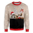 Cat And Reindeer Ugly Christmas Sweater, Cat And Reindeer 3D All Over Printed Sweater