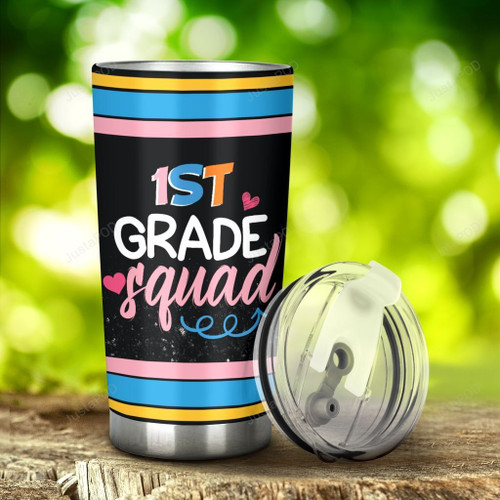 1st Grade Squad Bling Black Stainless Steel Tumbler, Tumbler Cups For Coffee/Tea, Great Customized Gifts For Birthday Christmas Thanksgiving