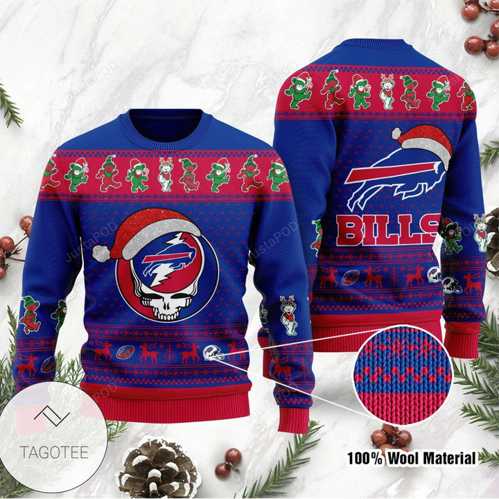Buffalo Bills Grateful Dead SKull And Bears Ugly Sweater NFL Football Christmas Shirt