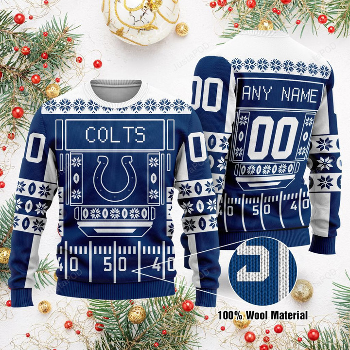 Custom Name Number NFL Indianapolis Colts playing field Ugly Christmas Sweater