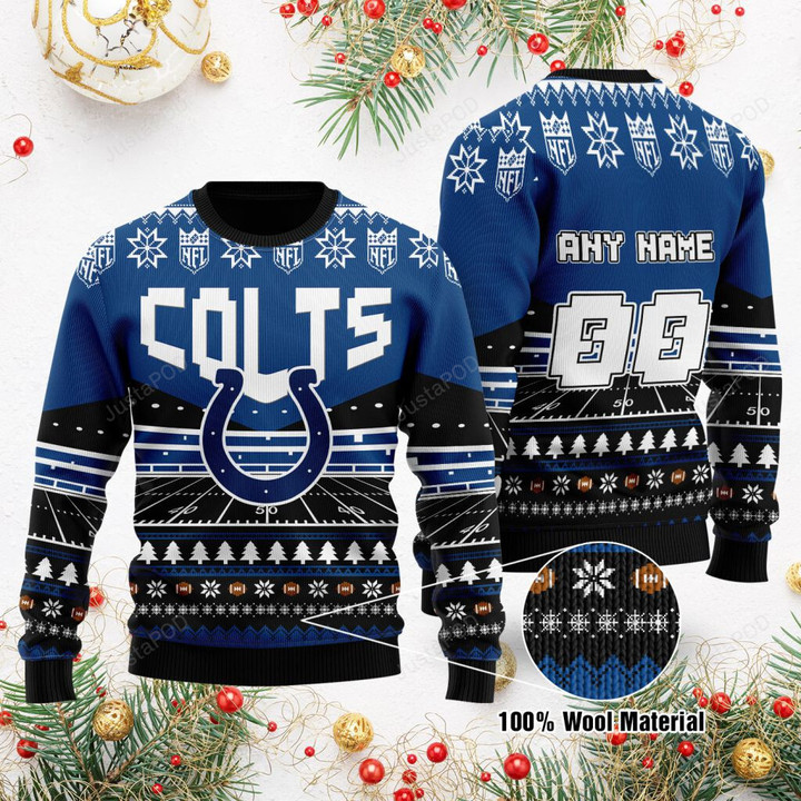 Custom Name Number NFL Indianapolis Colts rugby stadium ugly Christmas Sweater