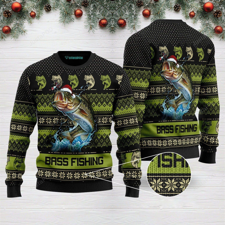 Bass Fishing Ugly Christmas Sweater, All Over Print Sweatshirt