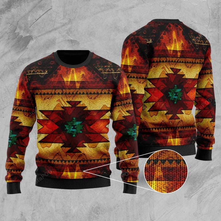 Brown Tribe Pattern Ugly Christmas Sweater, All Over Print Sweatshirt