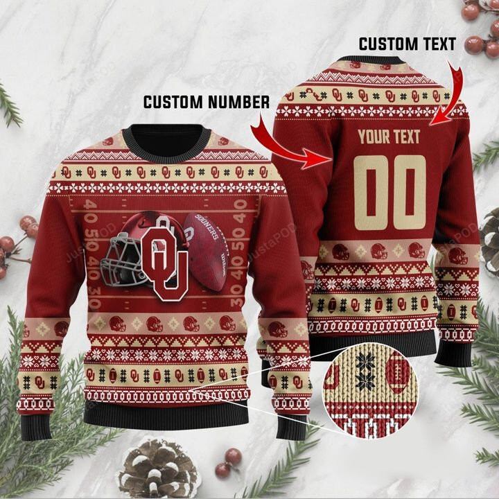 Personlized Custom Text And Number Oklahoma Sooners Christmas For Fans Ugly Christmas Sweater, All Over Print Sweatshirt