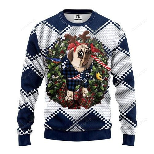 Nfl New England Patriots Pug Dog Ugly Christmas Sweater, All Over Print Sweatshirt