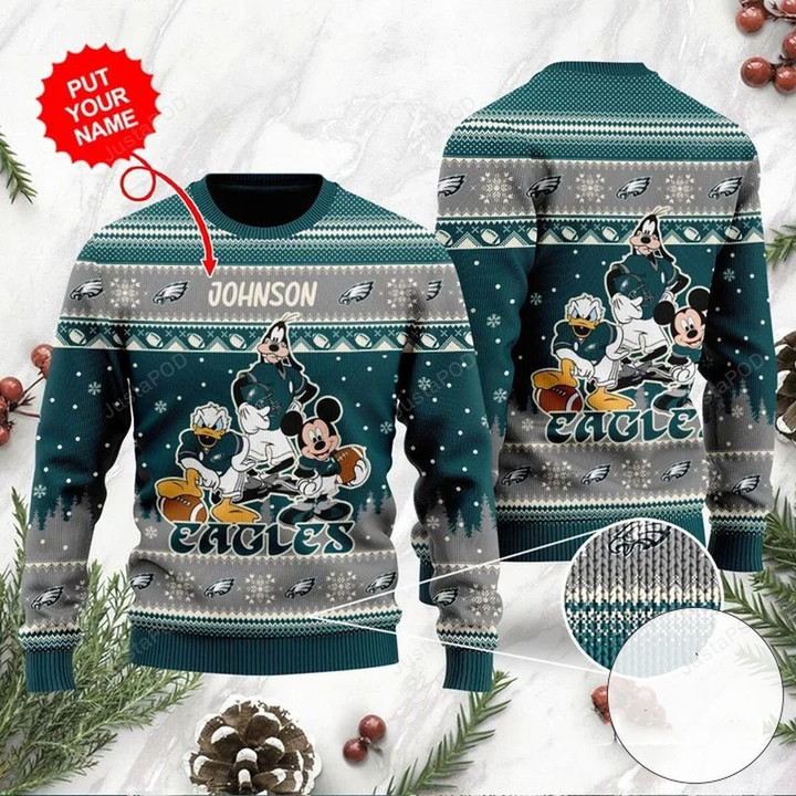 Philadelphia Eagles Disney Donald Duck Mickey Mouse Goofy Personalized Ugly Christmas Sweater