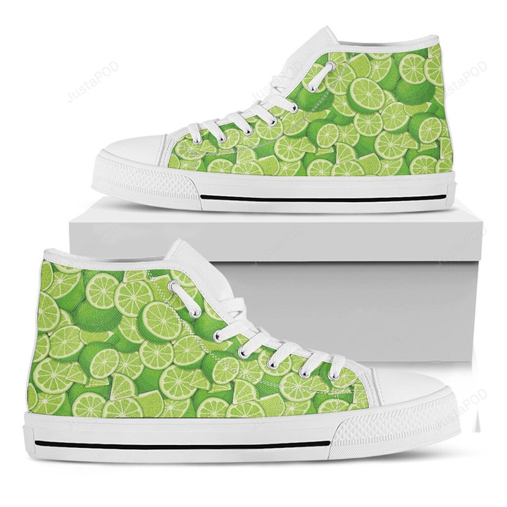 Green Lime Pattern White High Top Shoes