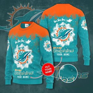 Personalized Custom Name Miami Dolphins Snow Ugly Christmas Sweater, All Over Print Sweatshirt