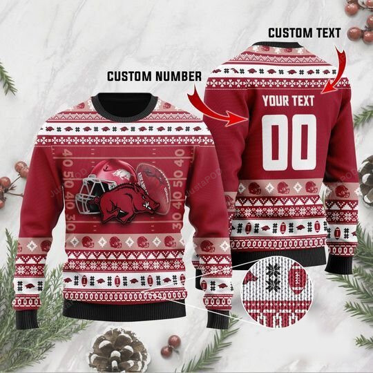Personalized Custom Name And Number Arkansas Razorbacks Ugly Christmas Sweater, All Over Print Sweatshirt