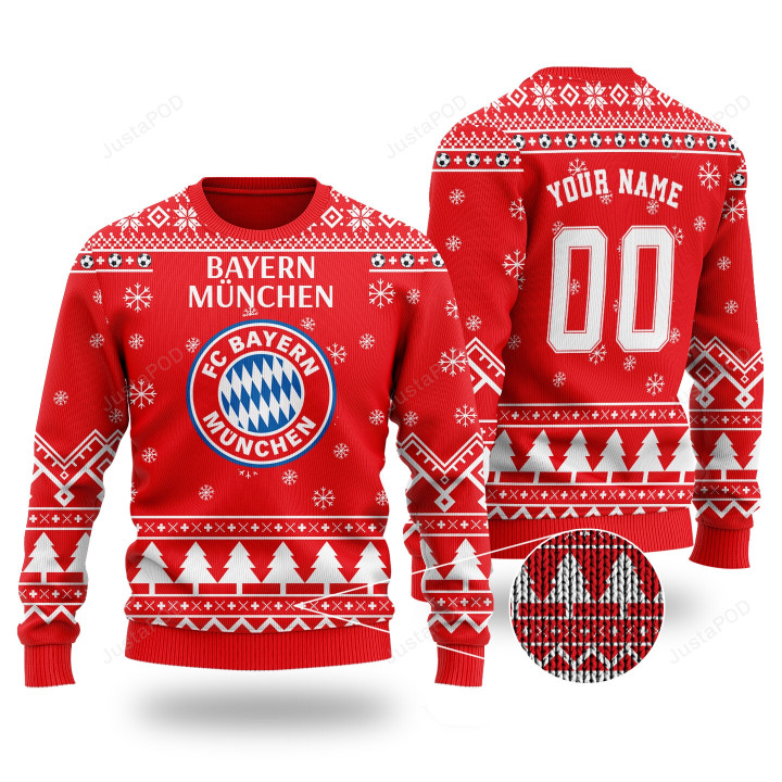 Personalized Custom Name And Number Bayern Munich For Fans Ugly Christmas Sweater, All Over Print Sweatshirt
