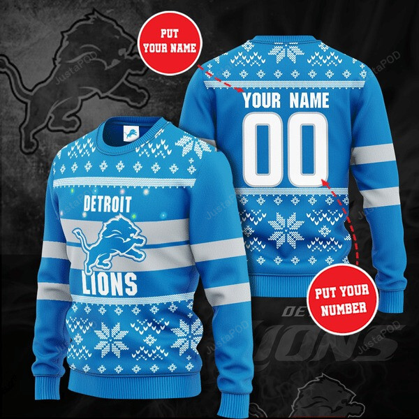 Personalized Custom Name And Number Detroit Lions For Fans Ugly Christmas Sweater, All Over Print Sweatshirt