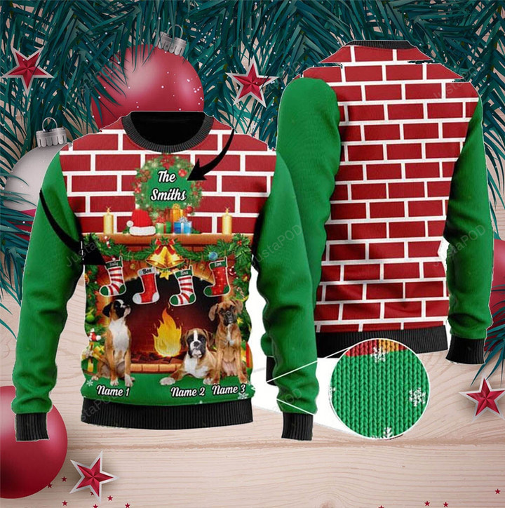 Personalized Boxer Custom Ugly Sweater For Someone Who Loves Pet And Family On Christmas Time Ugly Christmas Sweater, All Over Print Sweatshirt
