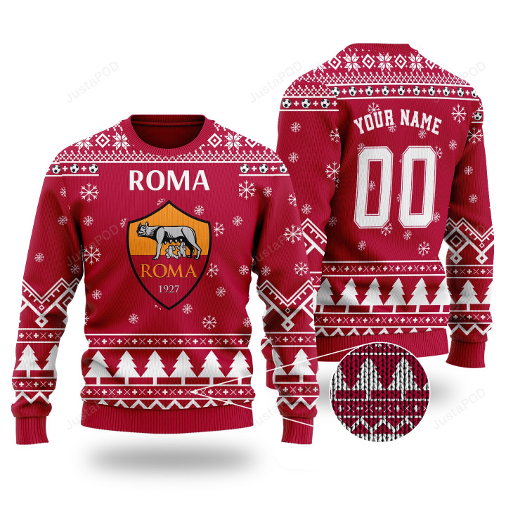 Personalized Custom Name And Number As Roma Ugly Christmas For Fans Ugly Christmas Sweater, All Over Print Sweatshirt