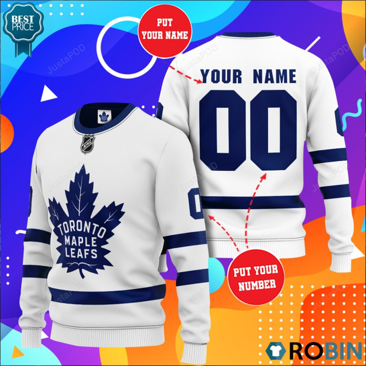 Personalized Custom Name And Number Toronto Maple Leafs Hockey All Over Print Sweater Ugly Christmas Sweater, All Over Print Sweatshirt