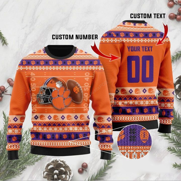 Personalized Custom Name And Number Clemson Tigers Ugly Christmas Sweater, All Over Print Sweatshirt