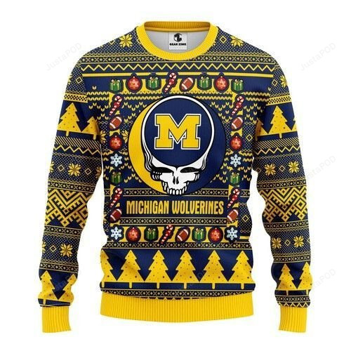 Ncaa Michigan Wolverines Grateful Dead Ugly Christmas Sweater, All Over...